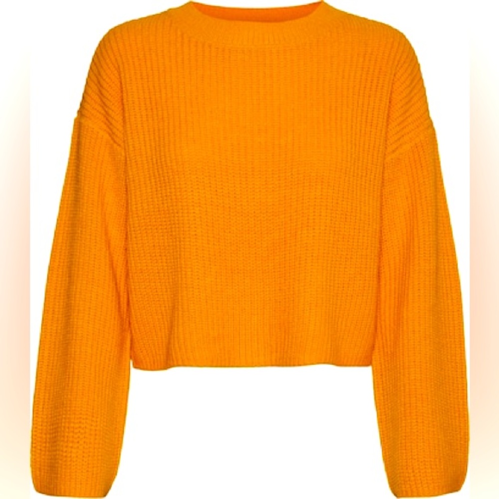 Cropped ribbed sweater in mustard yellow